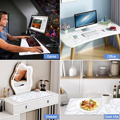 Large Gaming Mouse Pad for Desk, White Topographic Mouse Pad Desk Mat for Gaming Office, Long XL Mouse Pads Keyboard Pad Desk Pad for Computer Laptop 31.5''x11.8'' - color: White