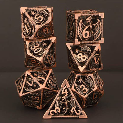 KERWELLSI Hollow DND Dice Set D&D with Gifts Box, 7pcs Polyhedral Metal D and D Dice for Role Playing Game, Dungeon Dragon Dice D20 D12 D10 D8 D6 D4 (Copper) - color: Copper