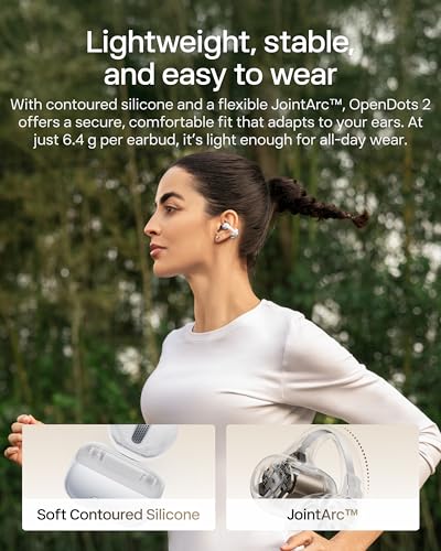 SHOKZ OpenDots 2 Open-Ear Clip-On Earbuds with Upgraded Dolby Audio, 3-Mic Clear Calls, Rich Bass, Up to 40 Hrs of Audio, Wireless Charging, Interchangeable Left/Right Earbuds, IP57, Bluetooth 6.1 - color: Grey