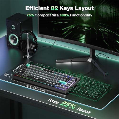 TECKNET 75% Compact Gaming Keyboard, 82-Key RGB Backlit Wired Keyboard with 26-Key Anti-Ghosting, Quiet Responsive Keys, Ergonomic Design, USB Plug & Play Keyboard for PC, Laptop, Gaming & Office