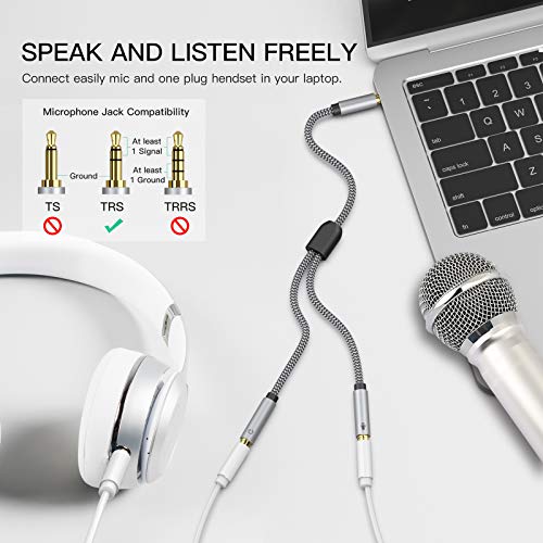 5ft Headset Splitter Adapter, Braided 3.5mm TRRS Male to Dual TRS Female Mic & Audio Jack Y Cable, Compatible with PS4 PS5 Xbox One PC Laptop - Connect Legacy Headsets to Single Port