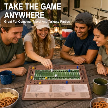 Football Dice Challenge, Premium Wooden Board Game with Scoring Tray, Competitive Sports Themed Dice Game with 20 Pawns and 3 Dice, Portable Travel Set for 2-5 Players