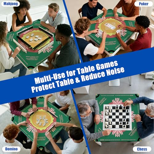 Mahjong Mat 2025 Upgraded No-Crease & No Odor Design, 32.3 Inch with Waterproof Velvet, Non-Slip PU Silicone, Lightweight for Noise Reduction, Includes Printed Rules for Tiles and Cards (Green) - color: Green