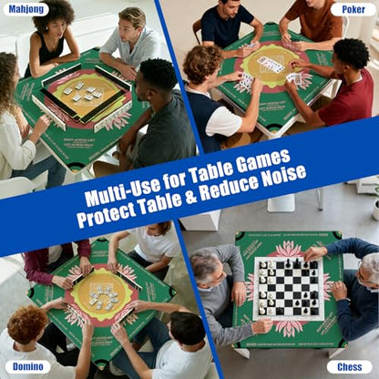 Mahjong Mat 2025 Upgraded No-Crease & No Odor Design, 32.3 Inch with Waterproof Velvet, Non-Slip PU Silicone, Lightweight for Noise Reduction, Includes Printed Rules for Tiles and Cards (Green) - color: Green