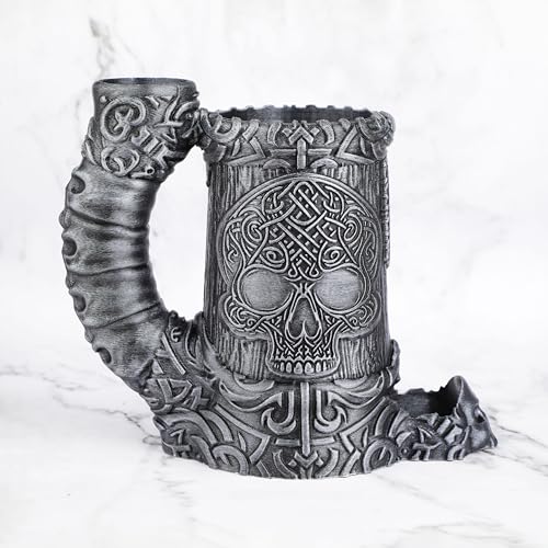 AUSPDICE DND Dice Rolling Tower, RPG Dice Storage for Tabletop Games | Hand-Painted Skull Dice Tower for Dungeons and Dragons –Gothic Dice Cup, Pen Holder, Drink Stand– (RF286B Skull Cup Silver) - color: Silver, style: RF286 Skull Cup