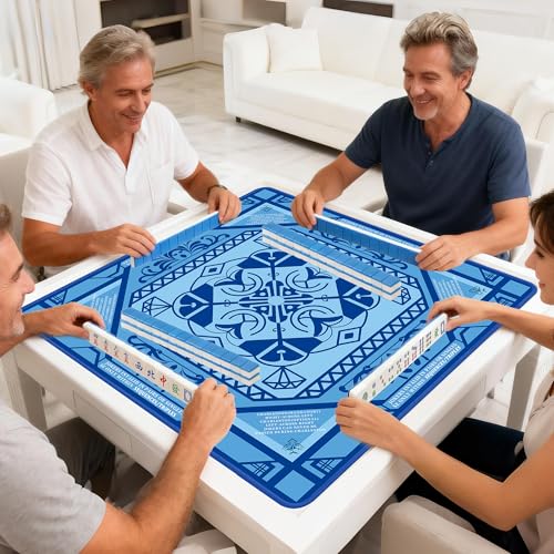 Mahjong Mat with Rules 31.5" x 31.5" Neoprene Rubber Square Blue Gaming Mat - Anti-Slip, Noise Reduction Durable & Easy to Clean for Mahjong Tiles, Poker, Dominoes & Board/Tile Games (Blue) - color: Blue