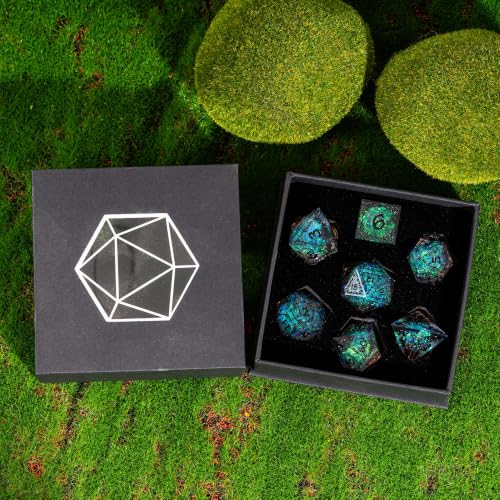 Cusdie 7-Piece Sharp Edges DND Dice Set with Sprout Design - Perfect for Tabletop RPGs Board Games Gifting and Collecting(Sprout Transparent Black) - color: Sprout-transparent