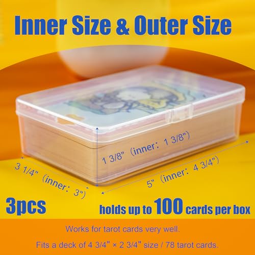 JINUPHION 3 Pcs Tarot Card Case, Tarot Card Holder for 4 3/4"×2 3/4" Standard Tarot Cards, Plastic Clear Card Deck Box Storage, Playing Card Case for Large-sized Cards,5" ×3 1/4" ×1 3/8" (NO Cards) - size: 3 pcs Tarot