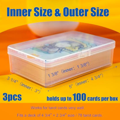 JINUPHION 3 Pcs Tarot Card Case, Tarot Card Holder for 4 3/4"×2 3/4" Standard Tarot Cards, Plastic Clear Card Deck Box Storage, Playing Card Case for Large-sized Cards,5" ×3 1/4" ×1 3/8" (NO Cards) - size: 3 pcs Tarot