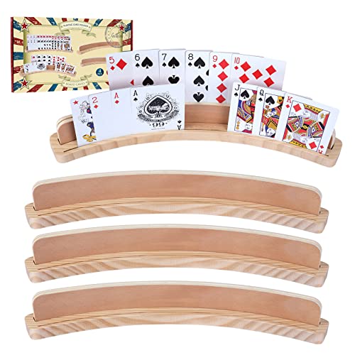 GOTHINK Set of 4 - Cruved Playing Card Holder for Kids Adult Seniors 2 Slot Solid Wood Cards Holders for Playing Cards 14 x 1.6 x 1.8 Inch Non Slip Card Deck for Bridge Canasta Strategy Card Games - style: Two Slot