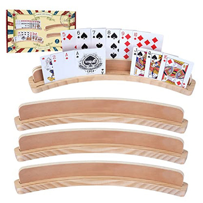 GOTHINK Set of 4 - Cruved Playing Card Holder for Kids Adult Seniors 2 Slot Solid Wood Cards Holders for Playing Cards 14 x 1.6 x 1.8 Inch Non Slip Card Deck for Bridge Canasta Strategy Card Games - style: Two Slot
