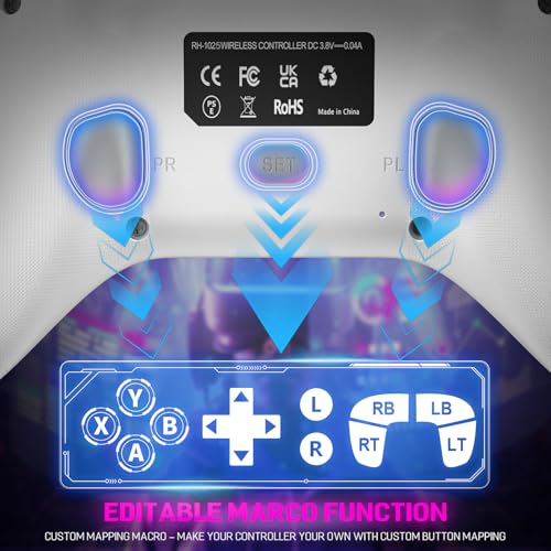 LENISUOLE for Xbox Controller, RGB Light, Macro & Turbo Function, Compatible with Xbox Series X|S, Xbox One & PC, Dual Vibration, 3.5mm Audio Jack, 2.4GHz Adapter - color: Soft White