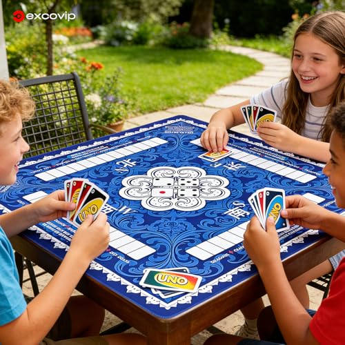 excovip Blue Mahjong Mat for Table (32.5Inch x 32.5Inch) with Black Carrying Bag, Mahjong Table Cloth with Rules,Noise Reduction Anti-Slip Game mat for Mahjong/Poker/Board Games/Card Games/Dominoes - color: 32.5x32.5inch-dark Blue