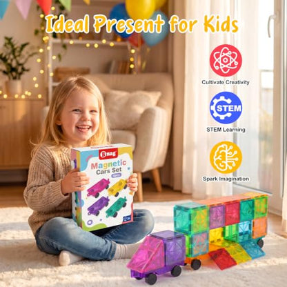 Bmag 4 PCS Magnetic Tiles Car Base Accessories, Compatible with Most Standard Magnetic Building Tiles, Sealed Magnet Car Bases, STEM Building Expansion Kit for Kids Aged 3+ - size: 4 cars