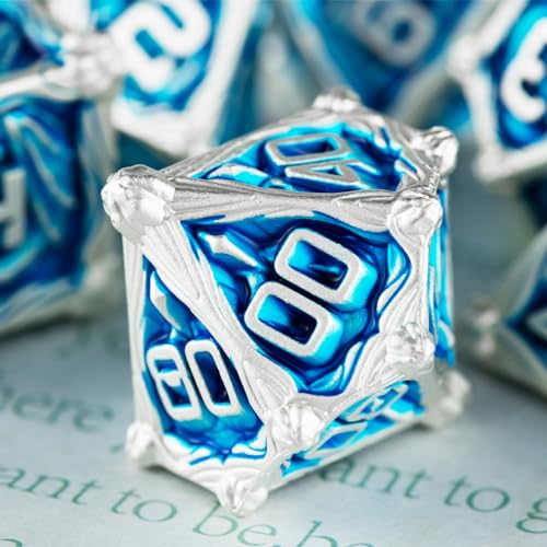 Surpass DND dice Set Blue Metal dice 7piece Set d&d Polyhedral Dice for Dungeons and Dragons MTG dice Pathfinder Role Playing (Blue) - color: Blue