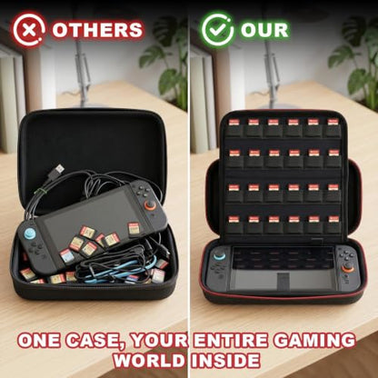 Ordlyne Felt Carrying Case for Nintendo Switch 2 with 24 Game Card Slots | Fitted console compartment, plush lining, screen divider and mesh pockets organize cables and accessories. Black, Case Only