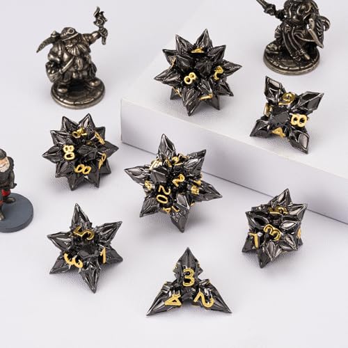 DND Dice Set Metal,Polyhedral D&D Metallic Heterotypic D and D Dice with Cracks for Dungeons and Dragons RPG TTRPG 7-Die Set with Gift (Heterotypic, Heterotypic-Black Nickel) - color: Heterotypic-black Nickel, style: Heterotypic