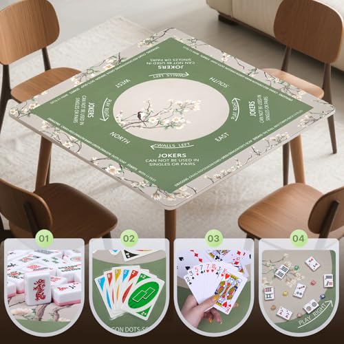 DEVPNR Mahjong Mat for Table with Black Carrying Bag, 32.6"x32.6", Green | Non-Slip Table Cover, Noise-Reducing, with Rules, Easy Storage, for American Mahjong, Poker, Card & Board Games - color: Green