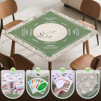 DEVPNR Mahjong Mat for Table with Black Carrying Bag, 32.6"x32.6", Green | Non-Slip Table Cover, Noise-Reducing, with Rules, Easy Storage, for American Mahjong, Poker, Card & Board Games - color: Green