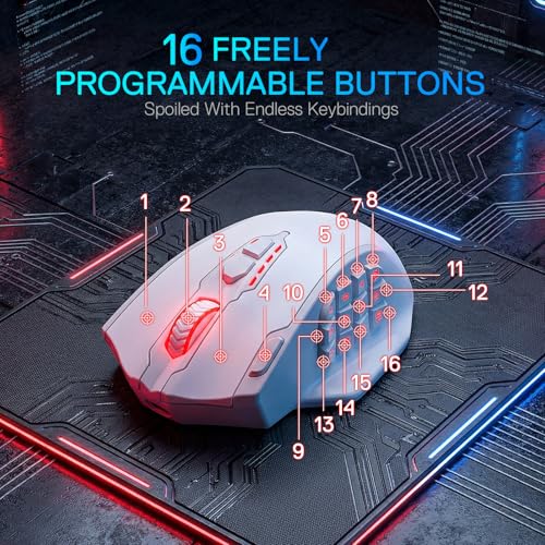 Redragon M913 MAX Wireless MMO Gaming Mouse 26000 DPI Remapping Keys | Cable-Free 0 Delay, Dedicated for FPS Gamers, Redefine Keybinding Macro, Vibing Backlight, Ergonomic Grip Body Comfort - color: White, style: Wireless M913 Max