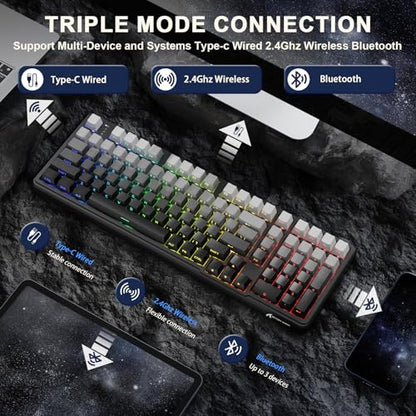 ATTACK SHARK X98 Wireless Mechanical Keyboard,RGB Backlit,Tri-Mode BT5.0/2.4GHz/USB-C Hot-Swappable,PBT Keycaps,Pre-lubed Linear Switches Computer Gaming Keyboard for PC/Tablet/PS5/Xbox - color: Moonlight