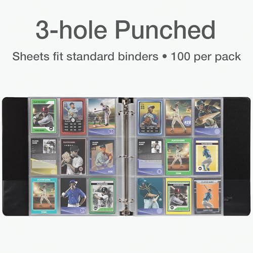 Oxford Poly Trading Card Sheets, Clear Double-Sided Card Sheets, Trading Card Sleeves, Card Sleeves for Binders, 100 PK, 2.5" x 3.5" Pockets (78780)