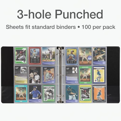 Oxford Poly Trading Card Sheets, Clear Double-Sided Card Sheets, Trading Card Sleeves, Card Sleeves for Binders, 100 PK, 2.5" x 3.5" Pockets (78780)