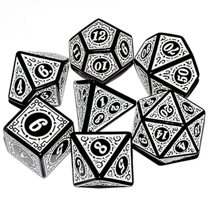 D&D Dice - 7pc Mixed Black & White Polyhedral Dice for RPG & MTG