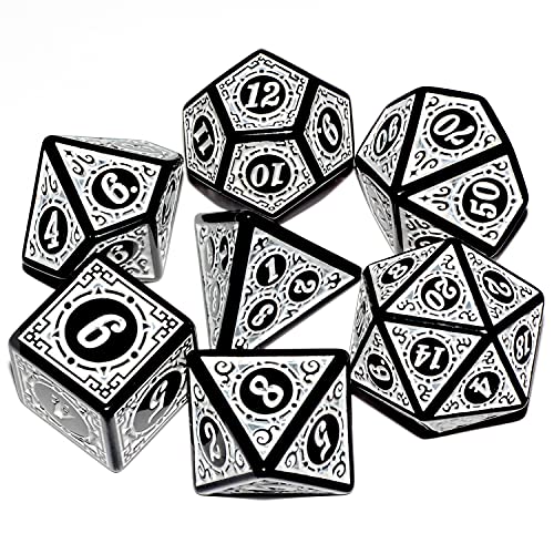 D&D Dice - 7pc Mixed Black & White Polyhedral Dice for RPG & MTG