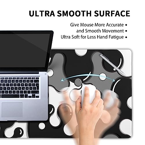Black White Grey Mouse Pad XL Anime Cool Geometric Japanese Extended Desk Mat 80X30cm Non-Slip Rubber Base Stitched Edge Large Mousepad for Desk Gaming Laptop Desktop,31.5×11.8 Inch - color: Black-white, size: 31.5 x 11.8 inches
