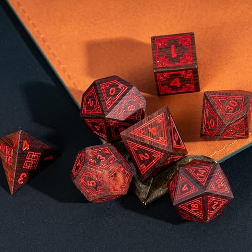 Wooden DND Dice Set Bubinga Wood Polyhedral Dice for Tabletop Games | Iron Box, DM Gift, for Dungeons and Dragons Role Playing Games - color: Bubinga Wood-hx