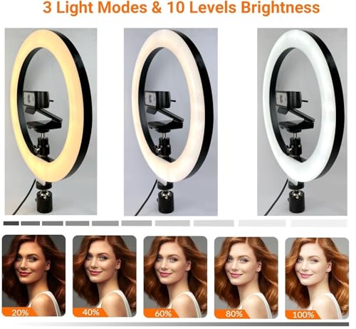 Upgraded Webcam Wall Mount Selfie Light, 10'' Ring Light with Boom Arm Webcam Wall Stand Holder Compatible with Logitech C920/MX Brio 4K/StreamCam/Brio pro X 4K/C930/C922/C925e/C615/Brio 500 webcams