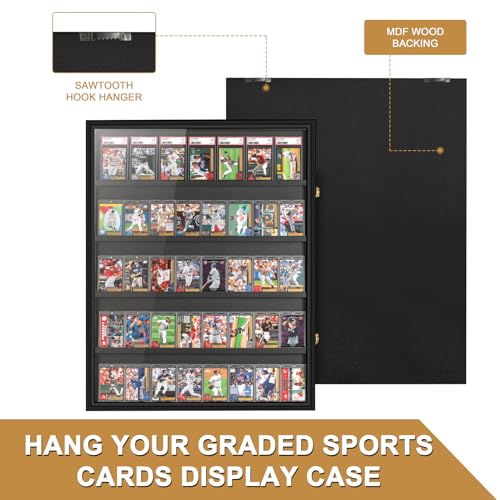GYaozii 40 Large Baseball Card Display Case with UV Protection | Graded Sports Card Display Frame Trading Cards Wooden Wall Cabinet with Acrylic Front for Cards Collection - size: 40 Cards Display Case Standard