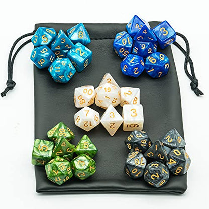 5 Sets Dice DND Polyhedral Dice Set (35pcs) with 1 Leather Die Bag, D&D Die Set for Dungeons and Dragons, RPG Table Games. (5Sets/35Pcs) - color: 5sets/35pcs