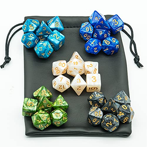 5 Sets Dice DND Polyhedral Dice Set (35pcs) with 1 Leather Die Bag, D&D Die Set for Dungeons and Dragons, RPG Table Games. (5Sets/35Pcs) - color: 5sets/35pcs