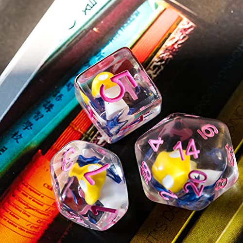 UDIXI Yellow Mushroom DND Dice 7PCS Polyhedral Dice Set for Tabletop Games | Velvet Storage Bag, DM Gift, for Dungeons and Dragons Role Playing Games Board Games - color: Mushroom Yellow