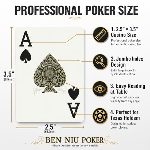 Ben Niu Gold Edge 100% Plastic Poker Size Playing Cards Jumbo Index | Waterproof pvc material, fully washable surface, 180 degree flexibility, matte finish, luxury present - color: 333 Poker 117 Golden Gear