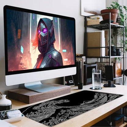 TEDNETGO Extra Large Mouse Pad, Gaming Mouse Pad, Waterproof Extra Large Mousepad with Stitched Edges, Non-Slip Base Keyboard Pad for Gamer, Office & Home, 31.5 x 15.8, Sea Wave - color: Sea Wave, size: 31.5L x 15.7W inches