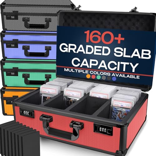 VALUN RED 160+ Slab Graded Card Storage Box (4 ROWS); Durable Sports, PSA Card Storage Box - Organizer Slab for Your Collection - For Baseball, Football, TCG, MTG Cards - Top Loader Design - color: Red, size: 160 Slabs