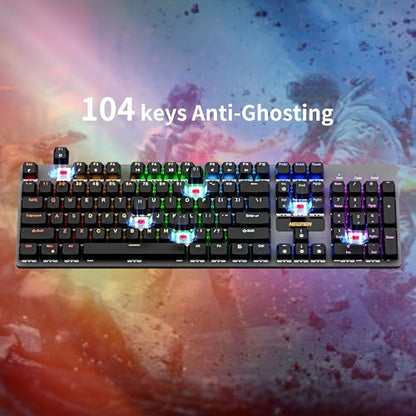 Newmen GM325Pro Mechanical Keyboard,Gaming Keyboard 104 Keys Red Switches | Rainbow LED Backlit,Metal Panel,ABS Black Keycaps,Wired Gaming Mechanical Keyboard for Windows ,Linear Red Switches,QWERTY