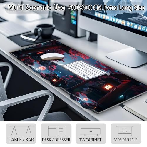 Large Gaming Mouse Pad Set with Wrist Support – 31.5" x 11.8" 4-in-1 XXL Mousepad with Keyboard Wrist Rest, Mouse Wrist Rest & Coaster – Ergonomic Desk Mat for Office, Home – Japanese Full Moon - color: Japanese Full Moon