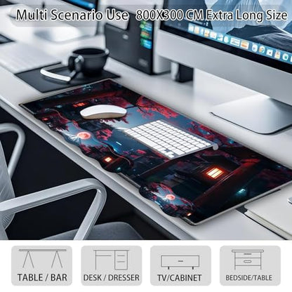 Large Gaming Mouse Pad Set with Wrist Support – 31.5" x 11.8" 4-in-1 XXL Mousepad with Keyboard Wrist Rest, Mouse Wrist Rest & Coaster – Ergonomic Desk Mat for Office, Home – Japanese Full Moon - color: Japanese Full Moon