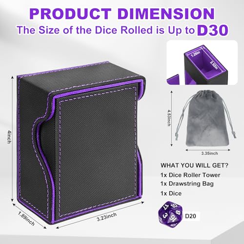 Dice Roller Tower, Magnetic Dice Tray for Rolling, Foldable Leather Dice Organizer Tower Fits for Dungeons & Dragons, MTG DM and Player, Black & Purple - color: Black & Purple, style: Style A