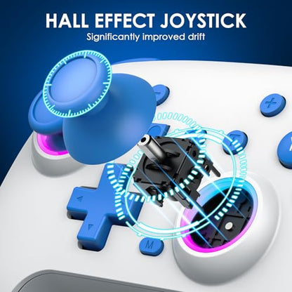 PPKKAI Switch Controllers 2 Pack, Wireless Switch Pro Controller for Nintendo Switch/Lite/OLED, Gaming Controller with Hall Effect Joysticks/Programmable/Adjustable Dual Vibration, Blue-White