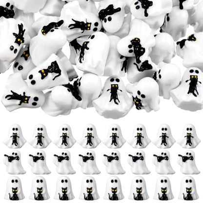 Soulchen 50pcs Halloween Mini Resin Figures Bulk Tiny Resin Ghost Figures Little Small Miniatures to Hide Ghost with Black Cat Craft for Halloween Party Gifts Bag Fillers Decor - style: Ghost