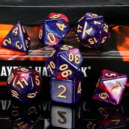 QMAY DND Dice Set - Polyhedral Dice (Blue Mix Purple Nebula) 7 Pcs for Dungeon and Dragons D&D RPG Role Playing Games Dice with Dice Bag - color: Blue Purple Nebula
