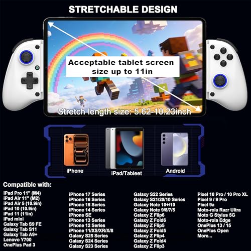 Megadream Mobile Gaming Controller for iPhone/Android/PC - iPad/Tablet (Up to 11in) - Cloud Game - NS-Switch|Swith 2 - Turn Your Phone into a Gaming Console - PS5/Xbox Remote Play Streaming, Call of Duty, Roblox, Turbo, White - color: White