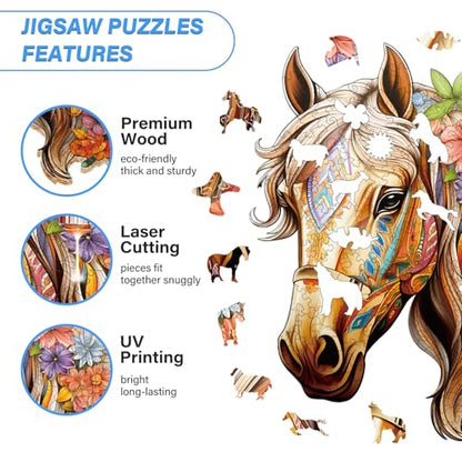 Wooden Puzzles for Adults, Wooden Horse Puzzle, Wooden Jigsaw Puzzles for Adults, Birthday for Puzzle Lover (M-11.8×10.7in - 200pcs) - size: Medium