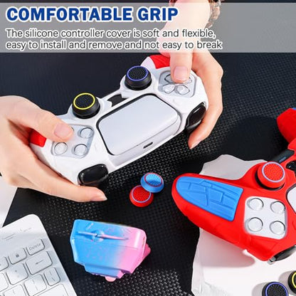 DLseego Protective Cover for PS5 Controller, Soft Silicone Ergonomic Anti-Slip Controller Case Skin with 4 PCS Thumb Stick Grip Caps - White - color: White