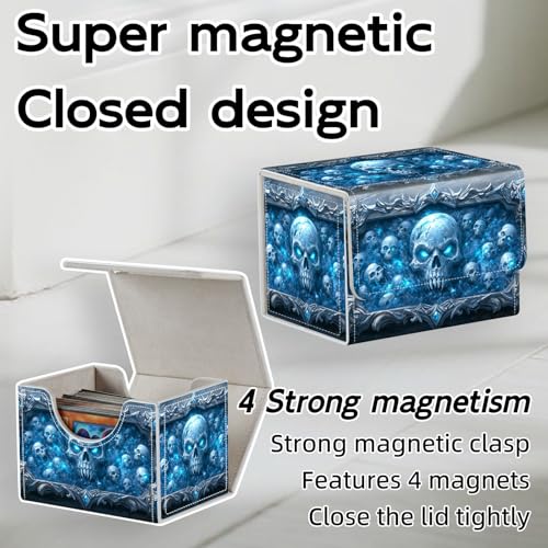 Trading Card Storage Box, Holds 100+ for MTG Cards, PU Leather with Magnetic Closure, Frost Skulls in Enchanted Frame Durable Deck Box for Magic the Gathering, Trading Card Games - color: Frost Skulls in Enchanted Frame